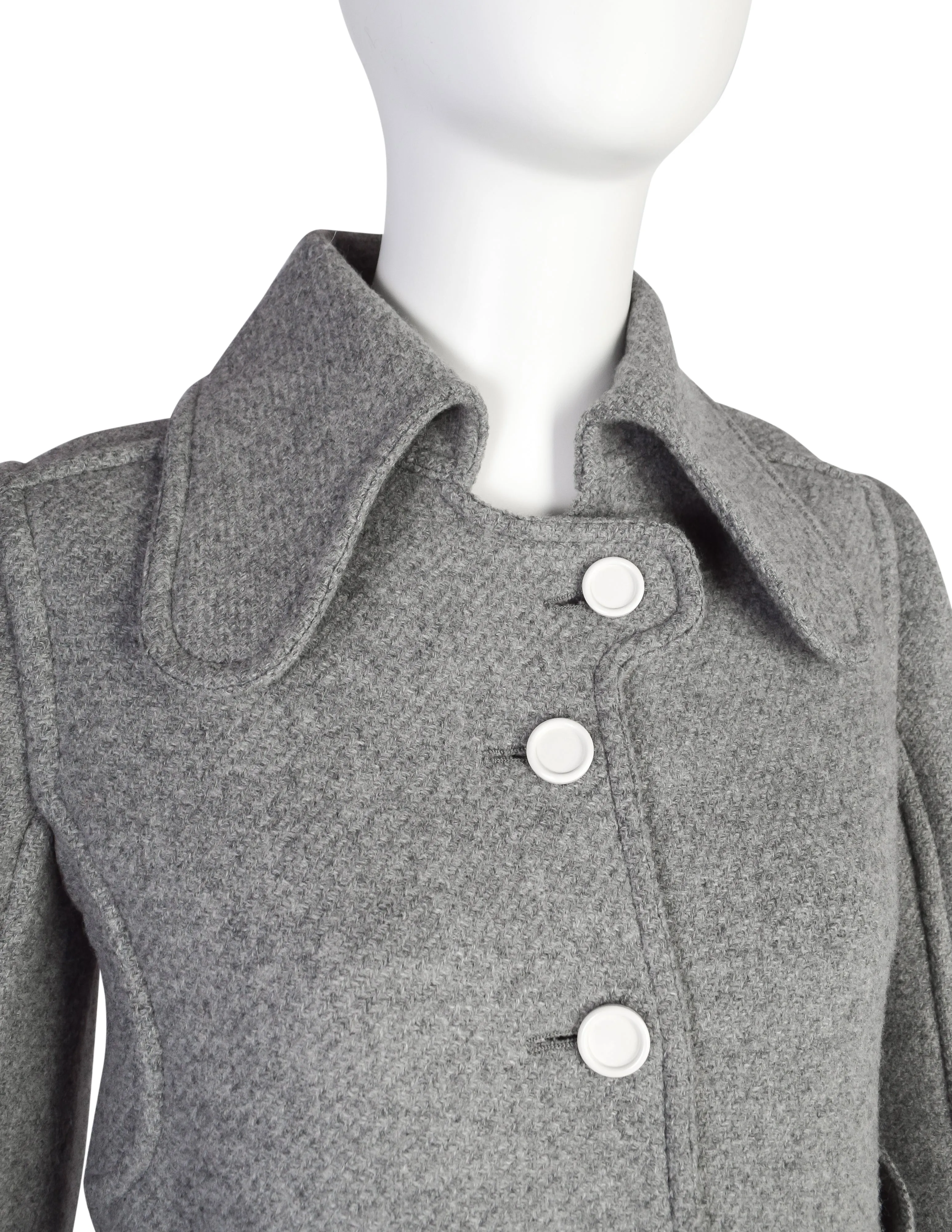 Courreges Vintage 1960s Couture Numbered Mod Space Age Grey Wool Coat