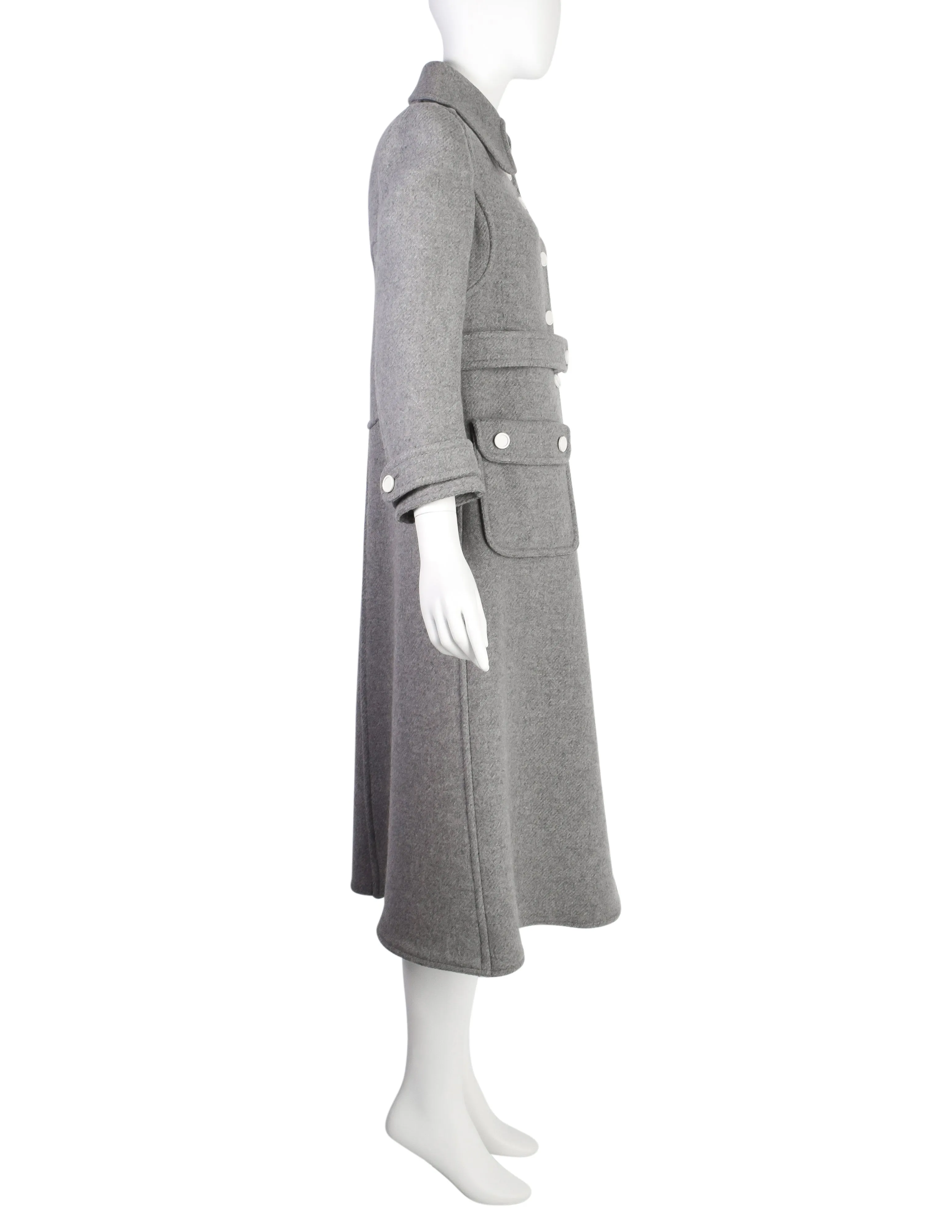 Courreges Vintage 1960s Couture Numbered Mod Space Age Grey Wool Coat