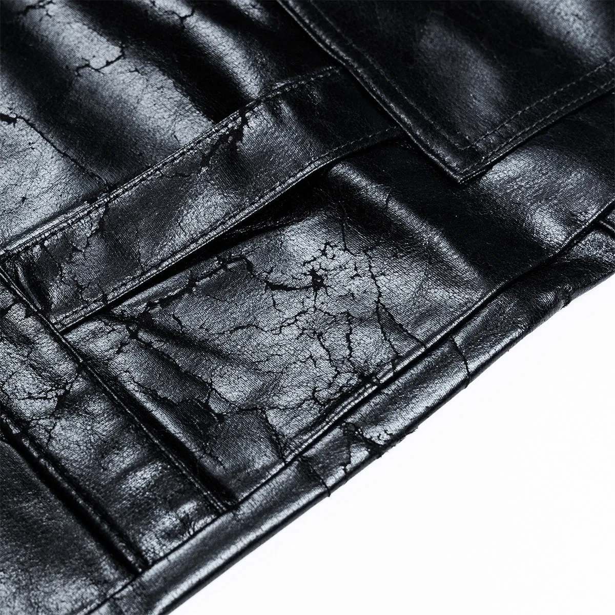 Cracked Coated Leather Double Knee Pants 'Black'