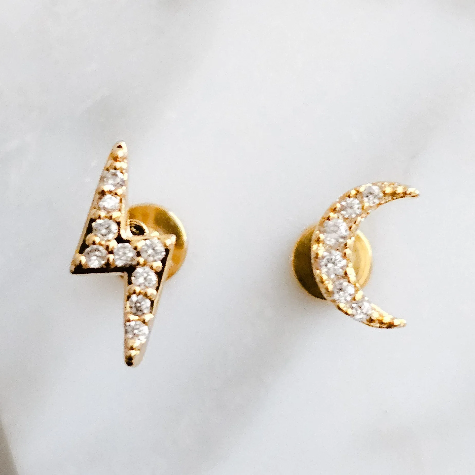 Crescent Moon & Lightning Bolt Flat Back Stud Set