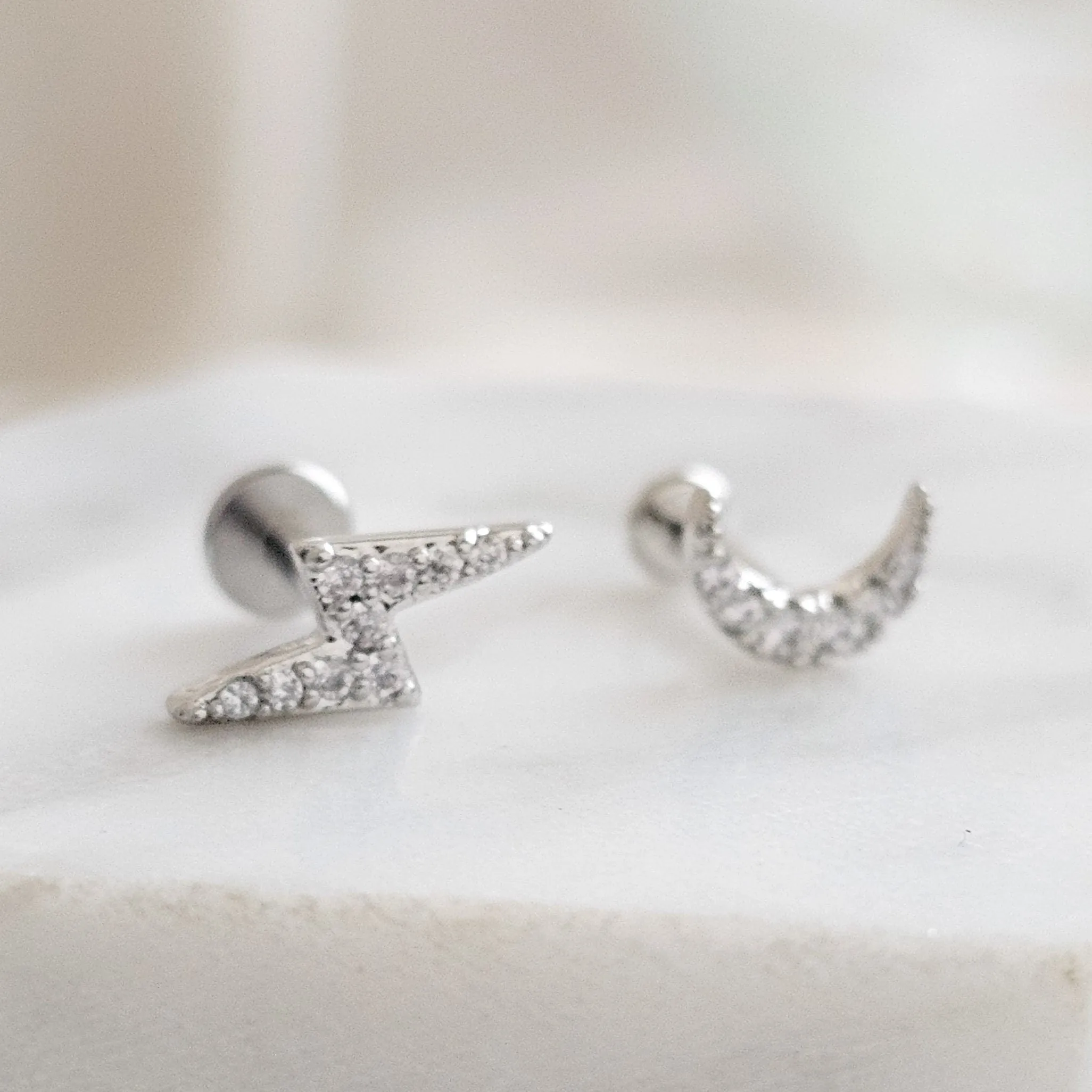 Crescent Moon & Lightning Bolt Flat Back Stud Set