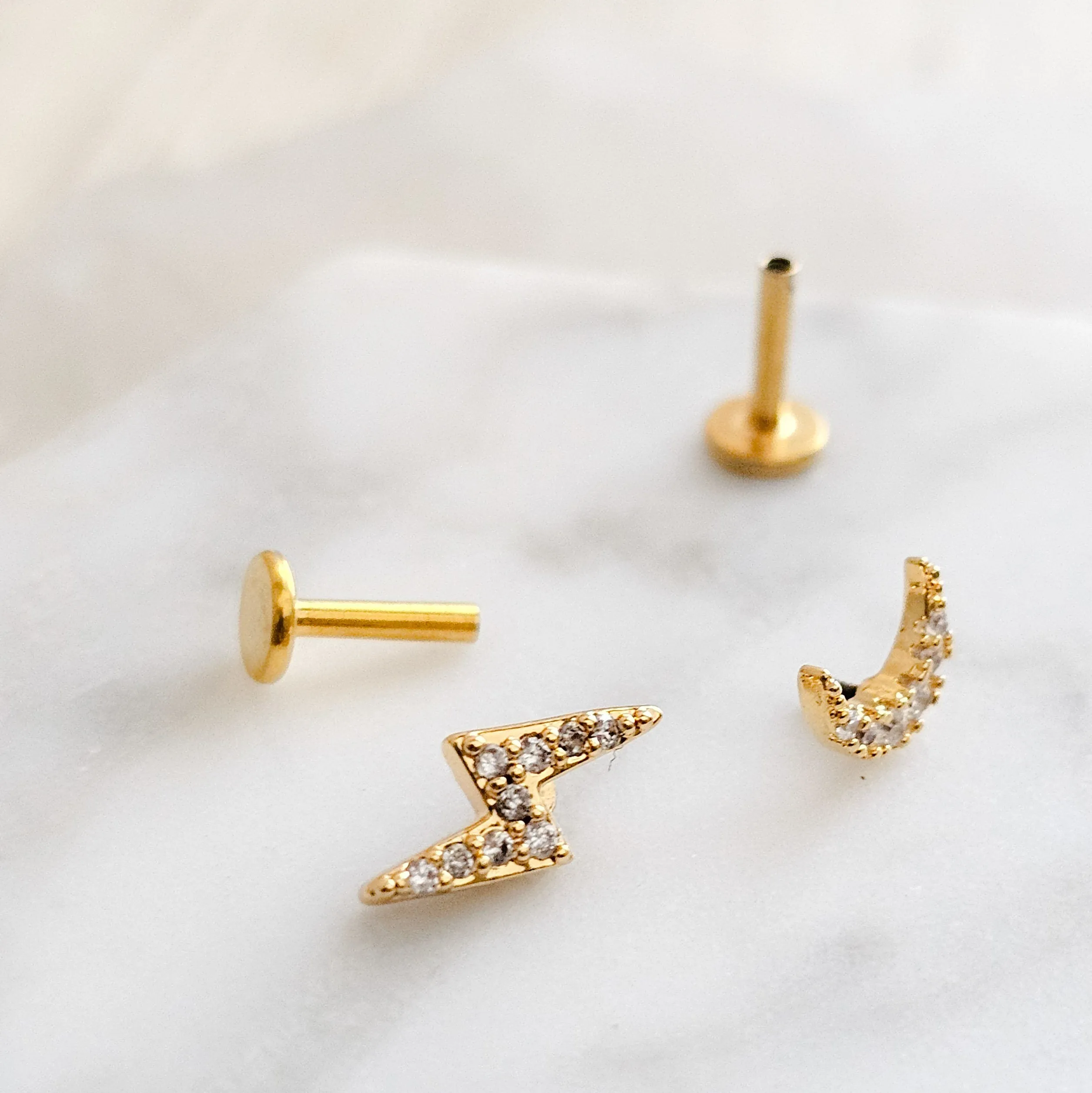 Crescent Moon & Lightning Bolt Flat Back Stud Set