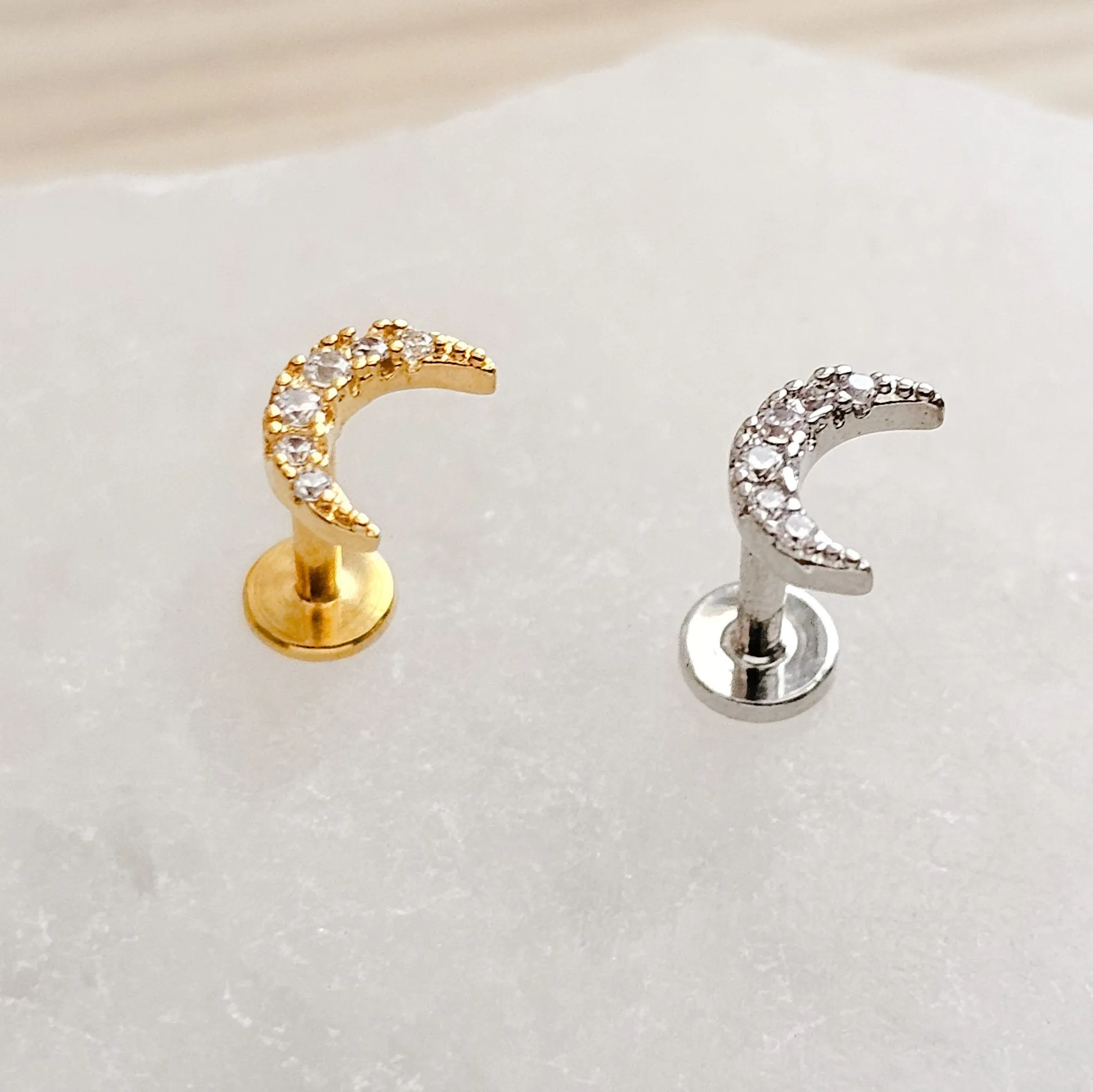 Crescent Moon & Lightning Bolt Flat Back Stud Set