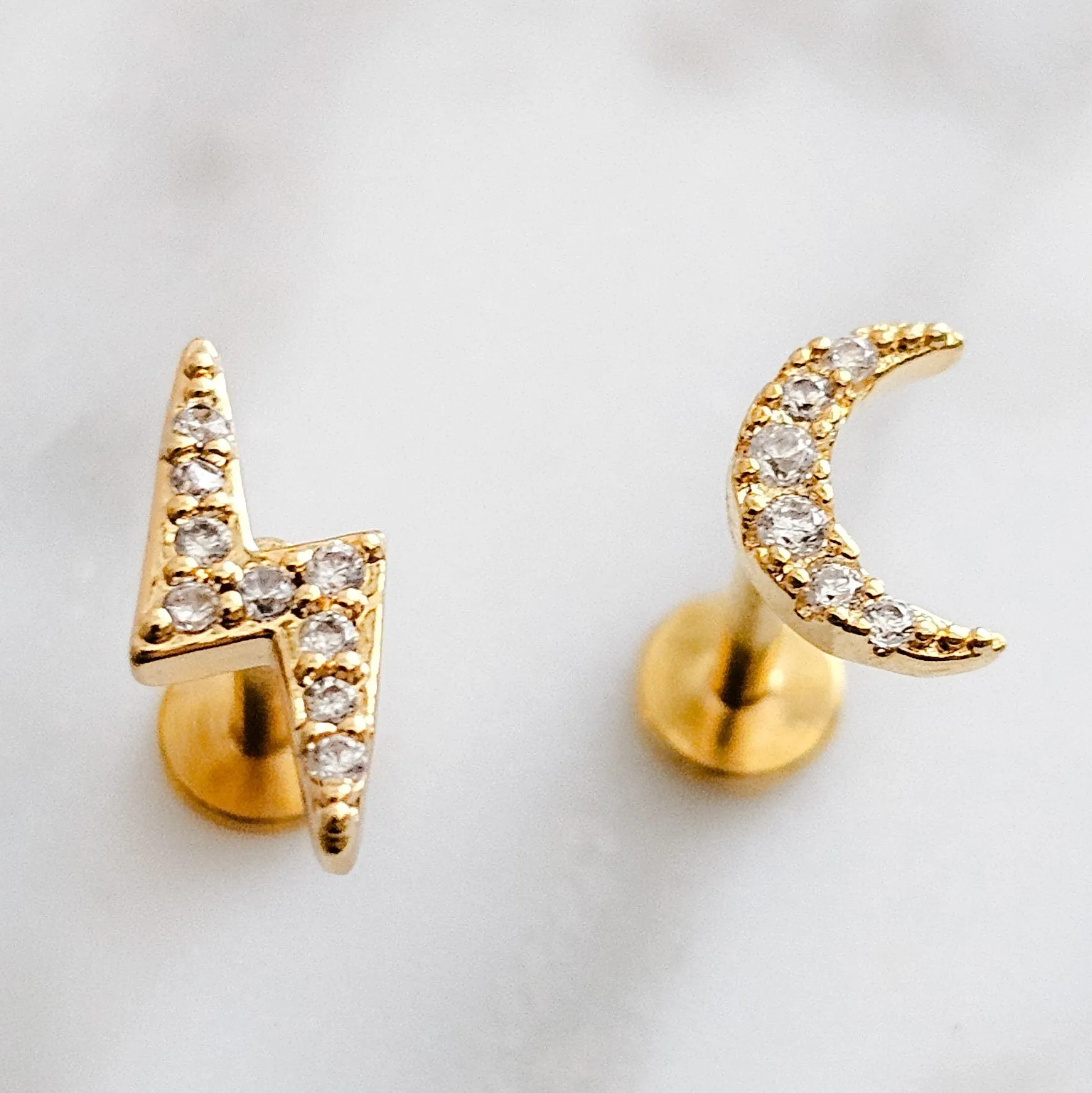 Crescent Moon & Lightning Bolt Flat Back Stud Set