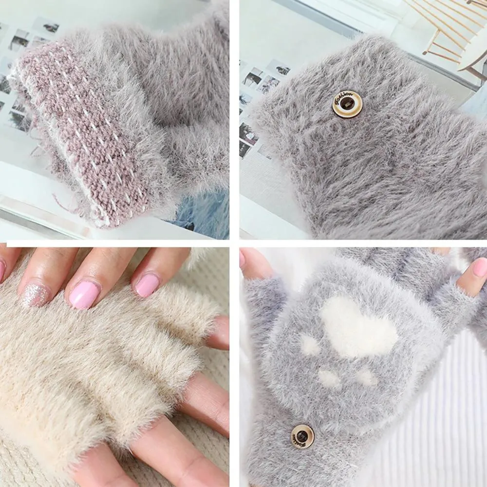 Cute Cat Claw Fingerless Winter Gloves