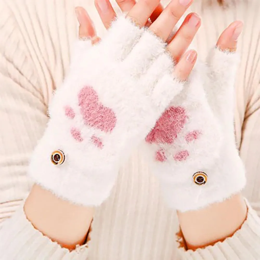 Cute Cat Claw Fingerless Winter Gloves