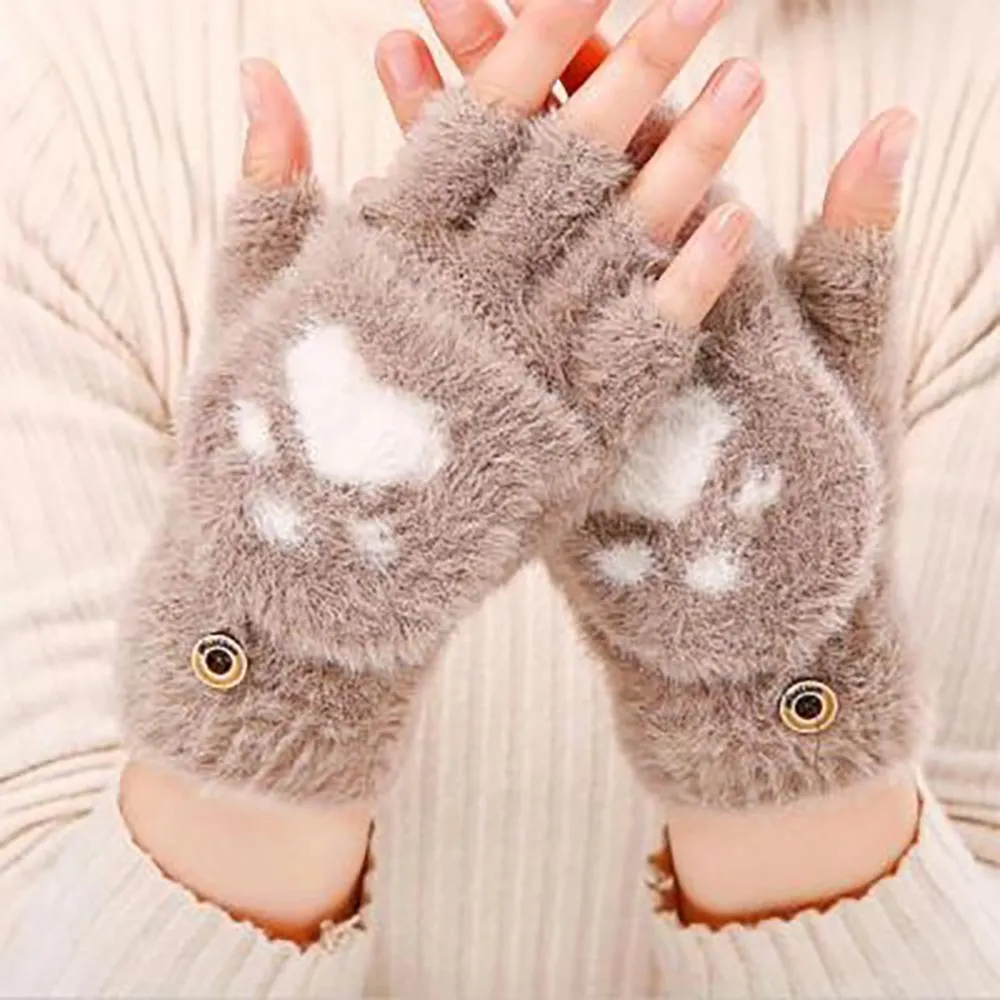 Cute Cat Claw Fingerless Winter Gloves