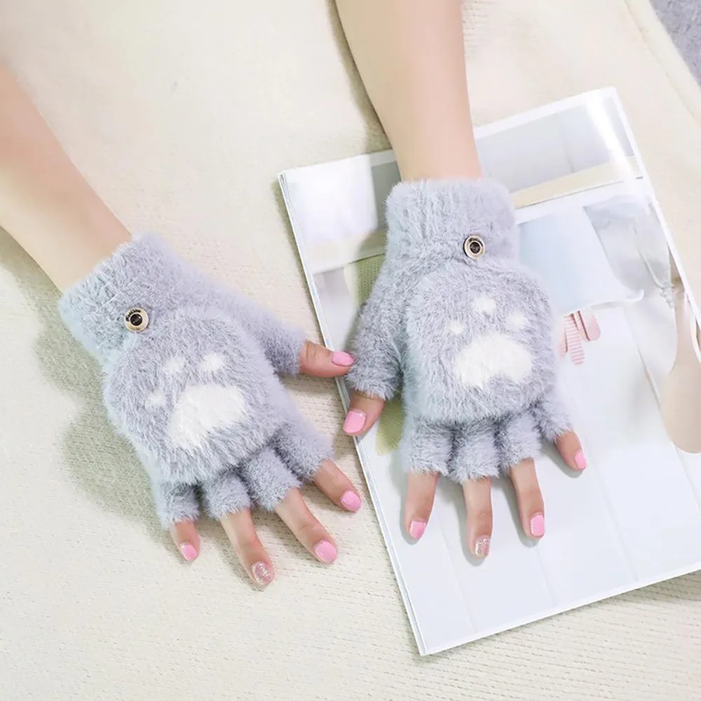 Cute Cat Claw Fingerless Winter Gloves