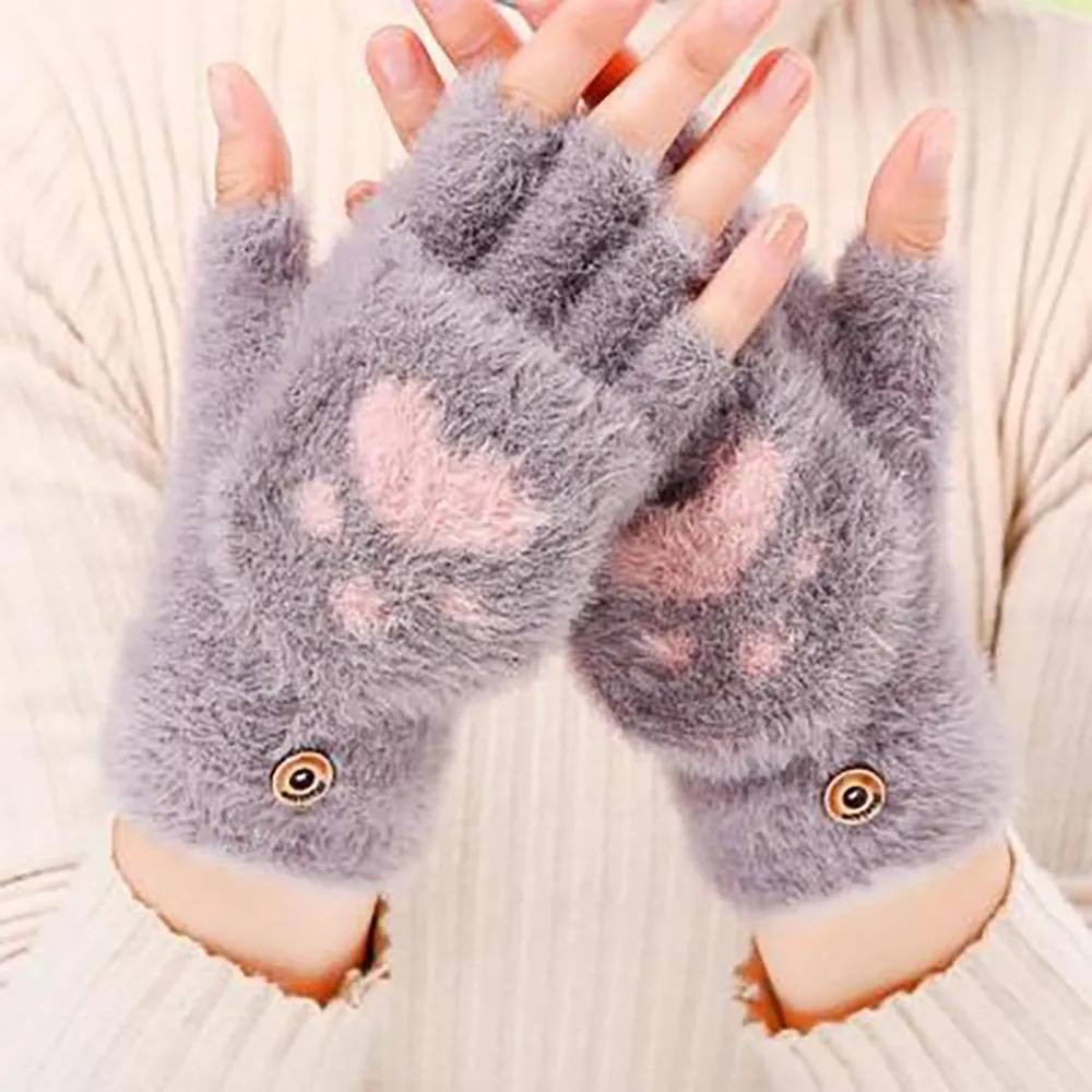 Cute Cat Claw Fingerless Winter Gloves