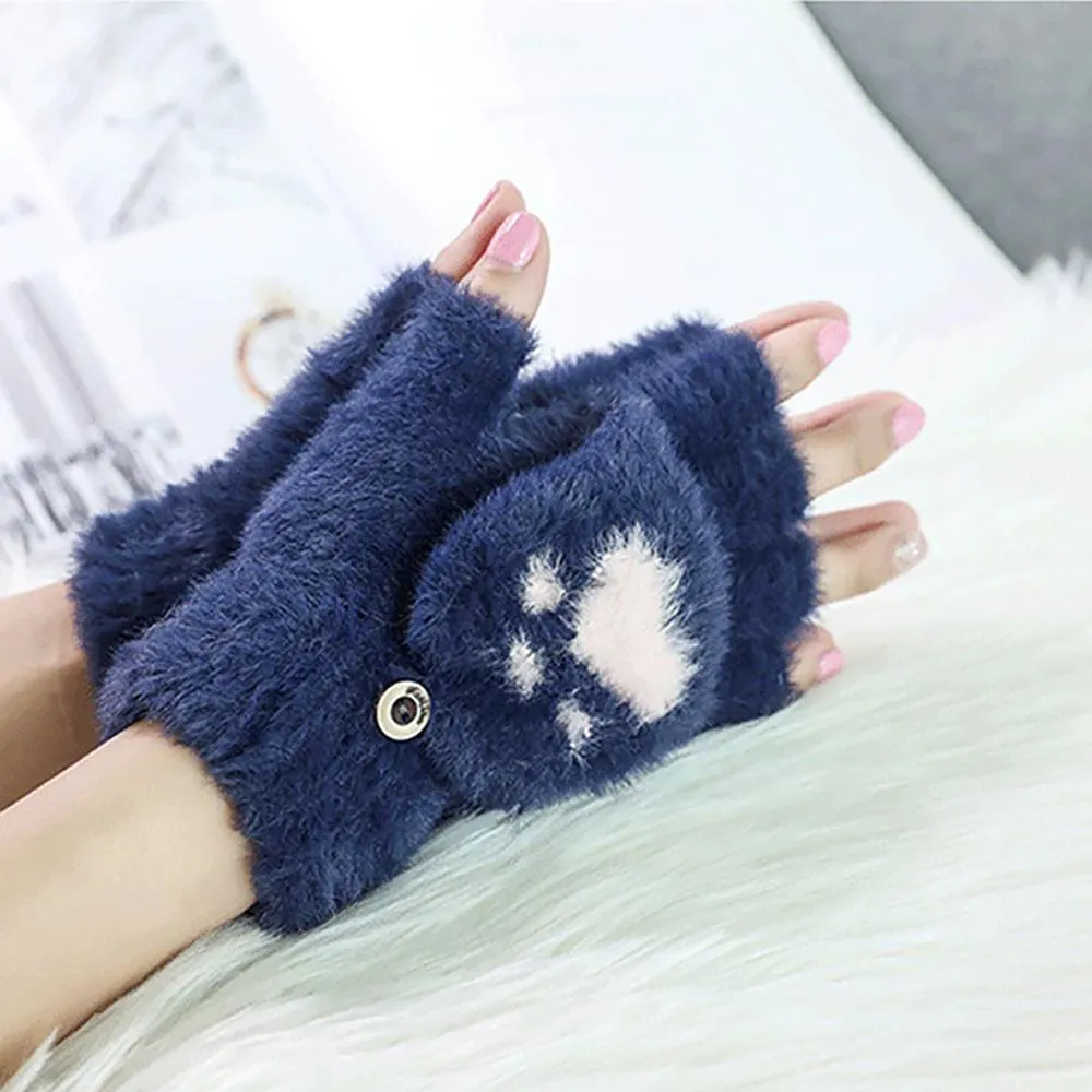 Cute Cat Claw Fingerless Winter Gloves