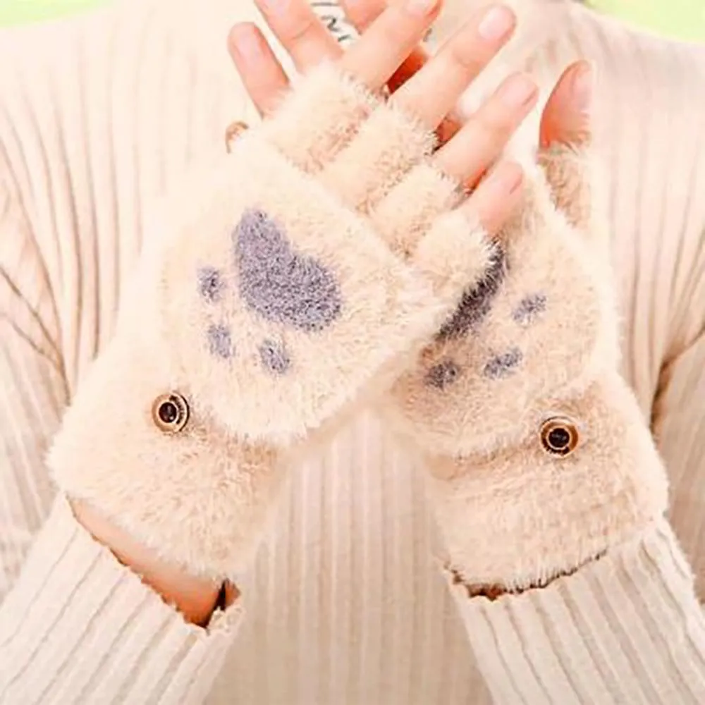 Cute Cat Claw Fingerless Winter Gloves