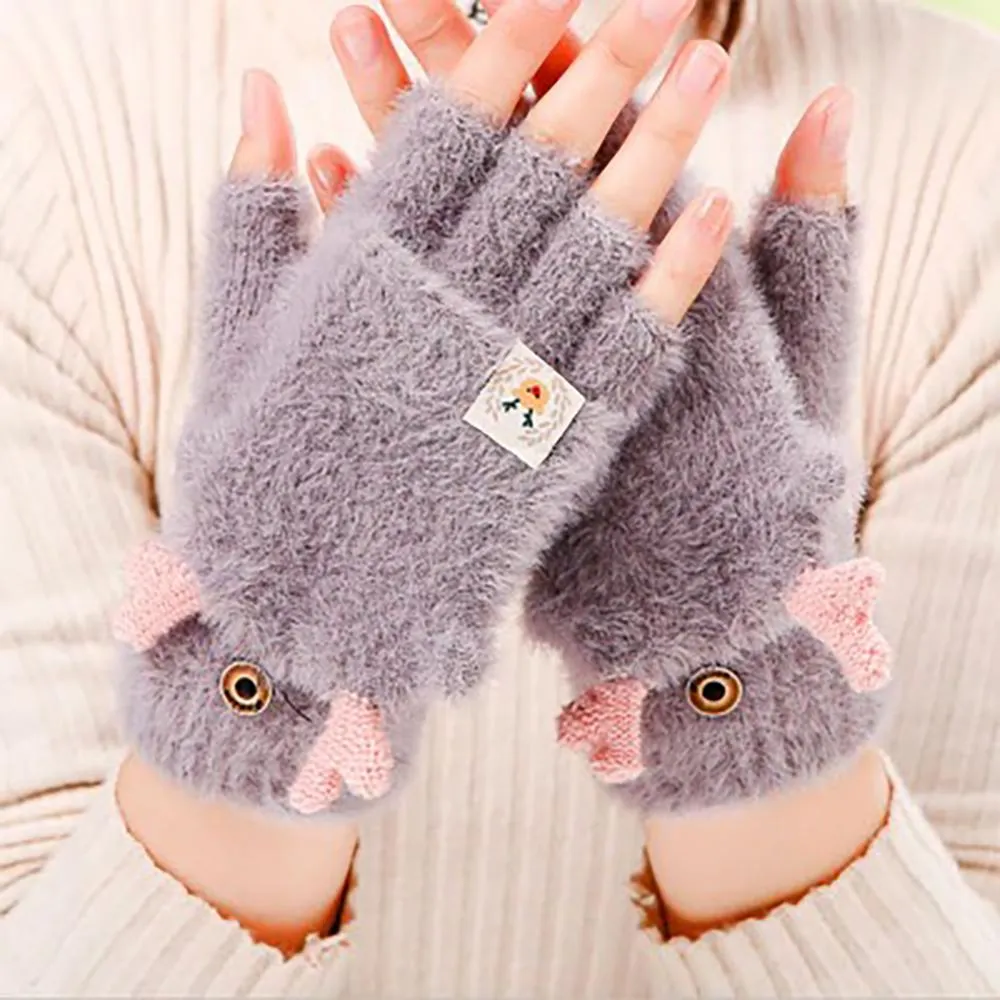 Cute Cat Claw Fingerless Winter Gloves