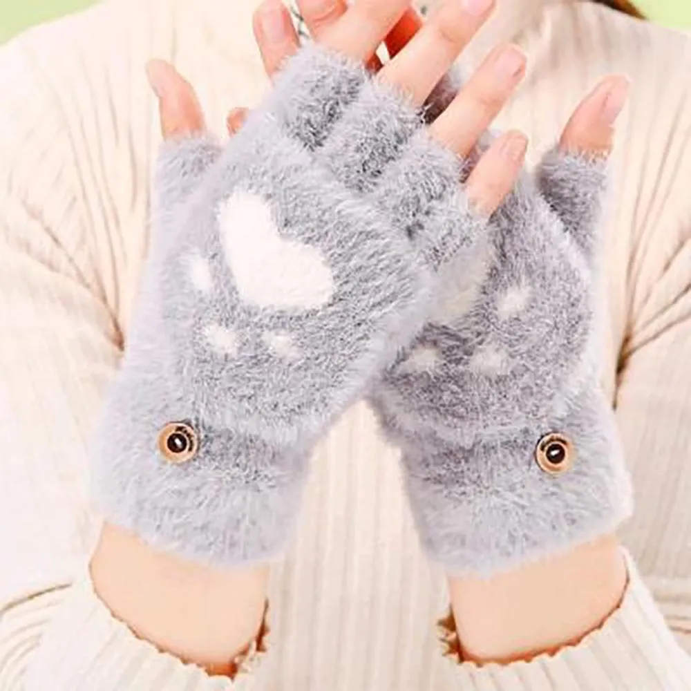 Cute Cat Claw Fingerless Winter Gloves