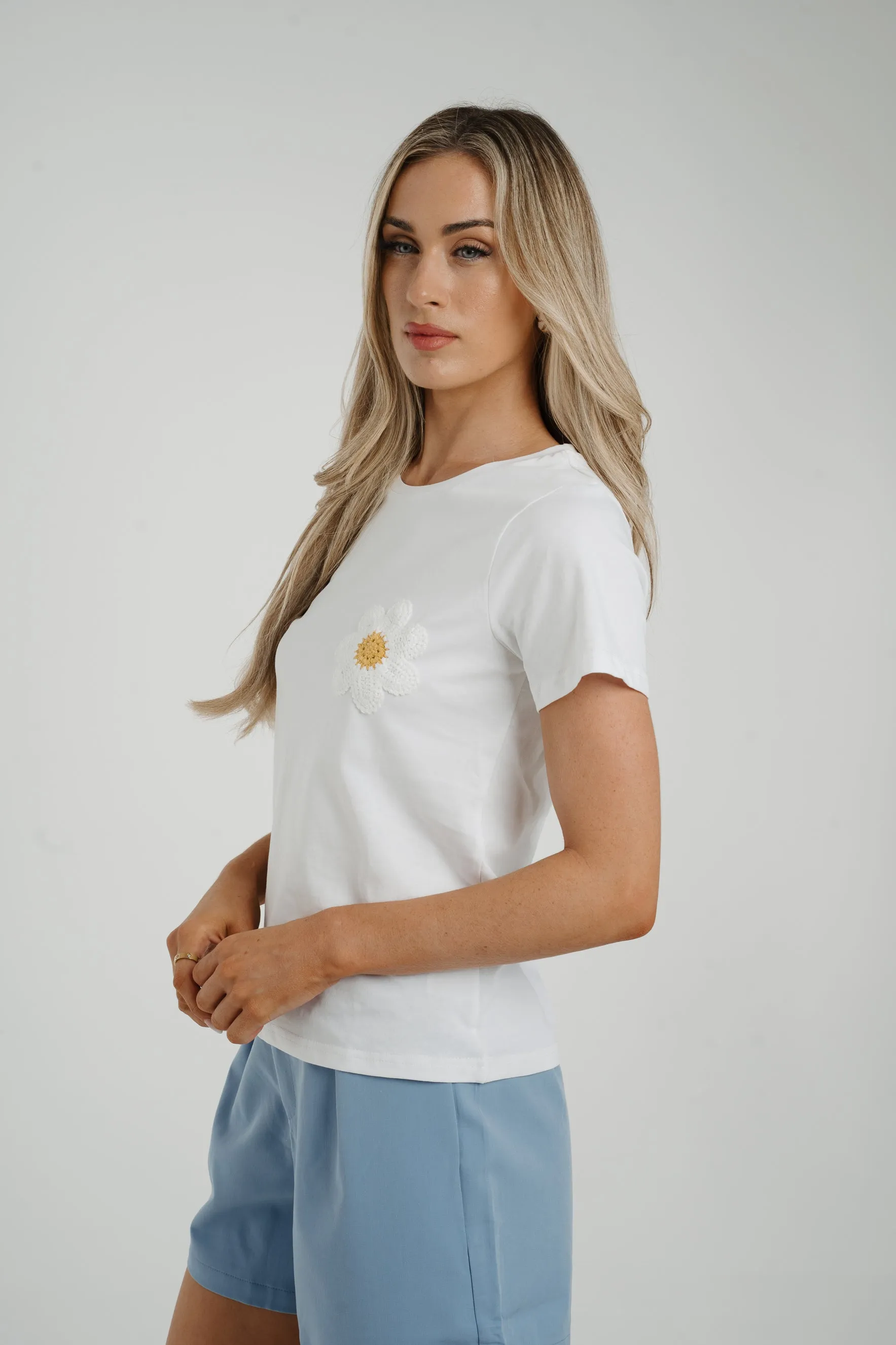 Daisy Crochet Flower T-Shirt In White