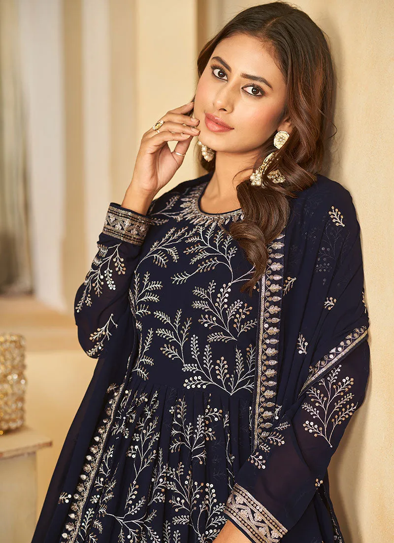 Dark Blue Sequence Embroidered Designer Anarkali Suit