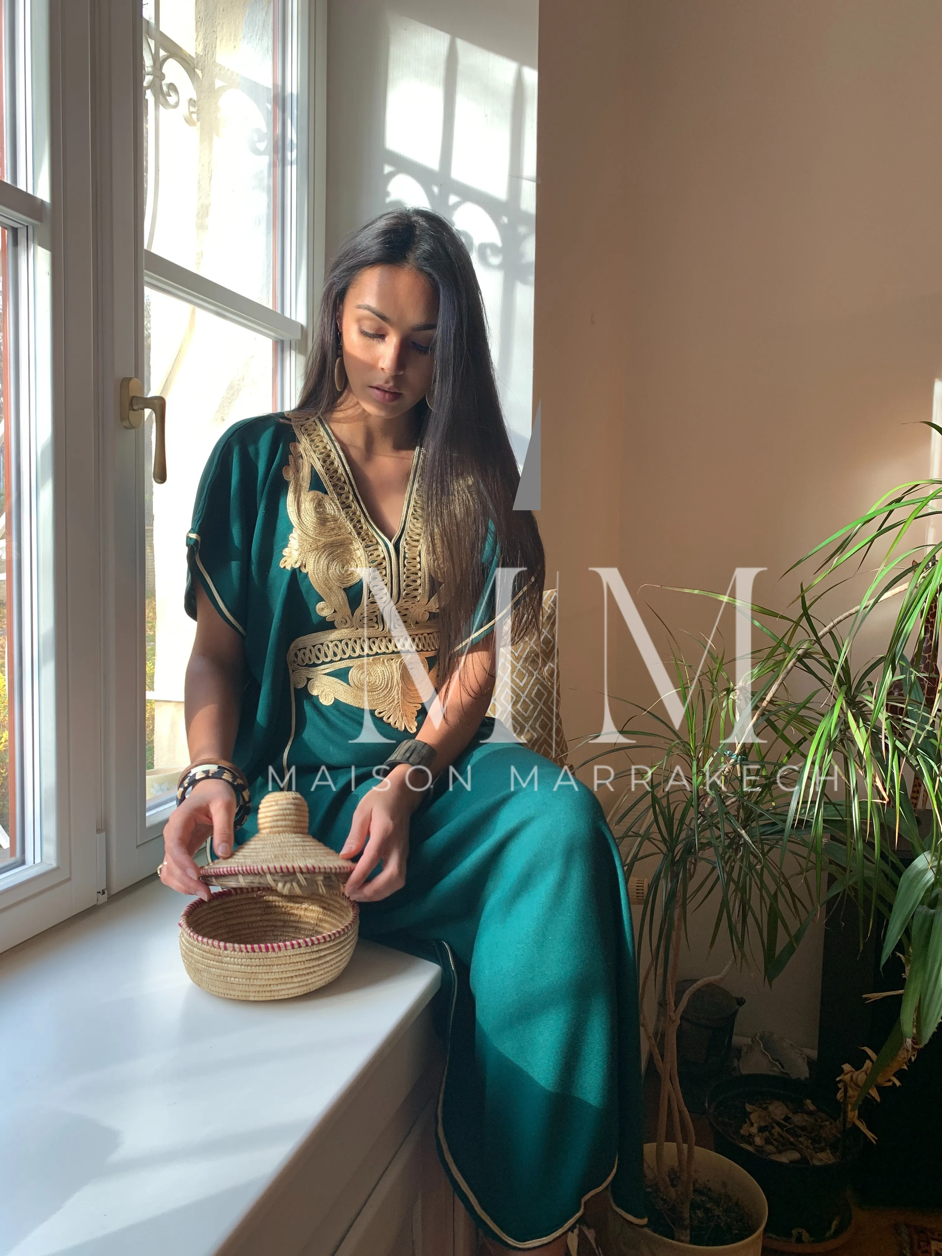 Dark Green Gold Marrakech Kaftan Caftan & Loungewear