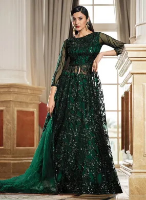 Dark Green Sequence Embroidered Designer Anarkali Lehenga/Pant Suit