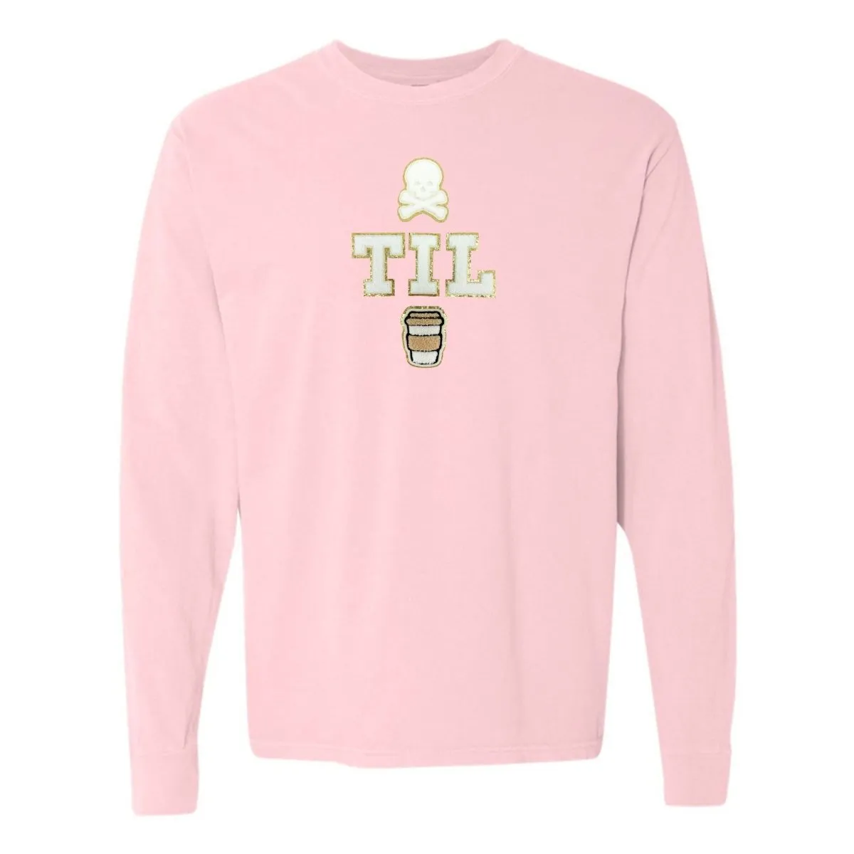 'Dead Til Coffee' Letter Patch Long Sleeve T-Shirt