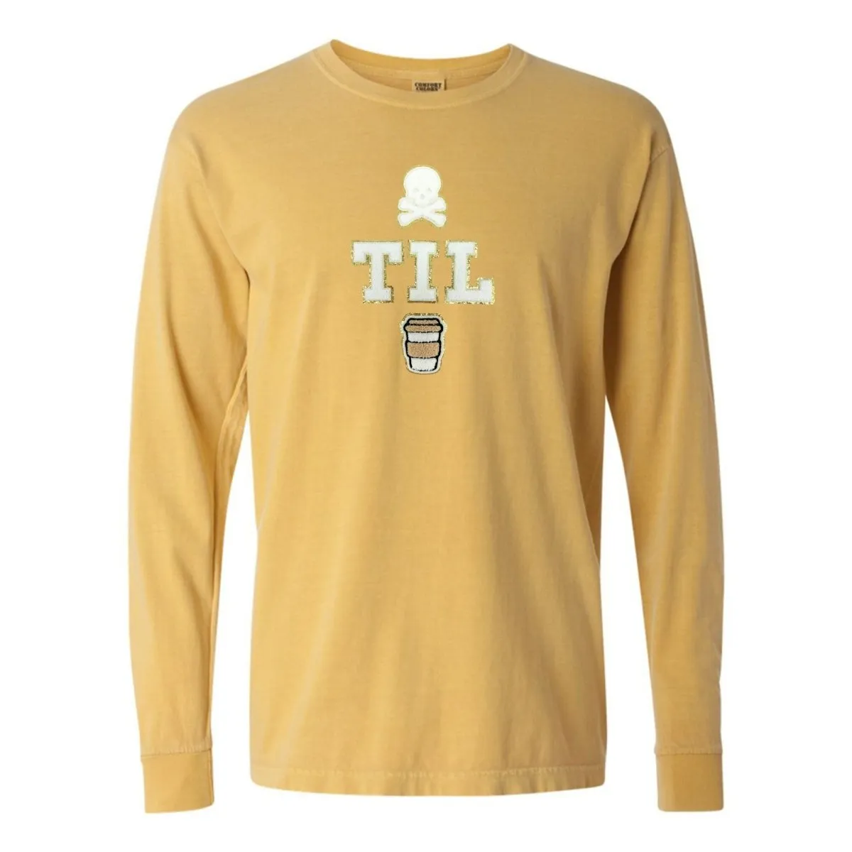 'Dead Til Coffee' Letter Patch Long Sleeve T-Shirt