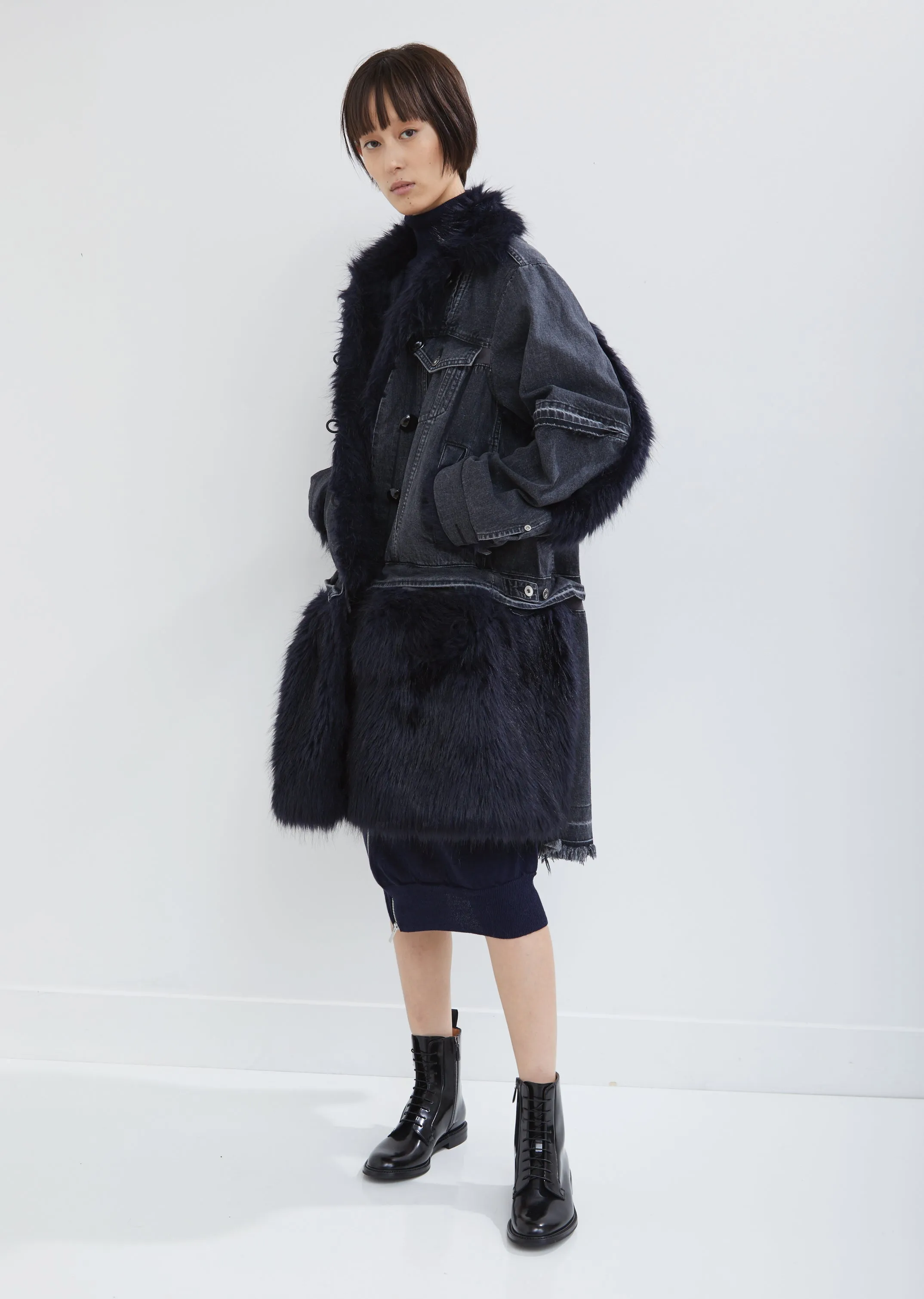 Denim Fur Trim Coat