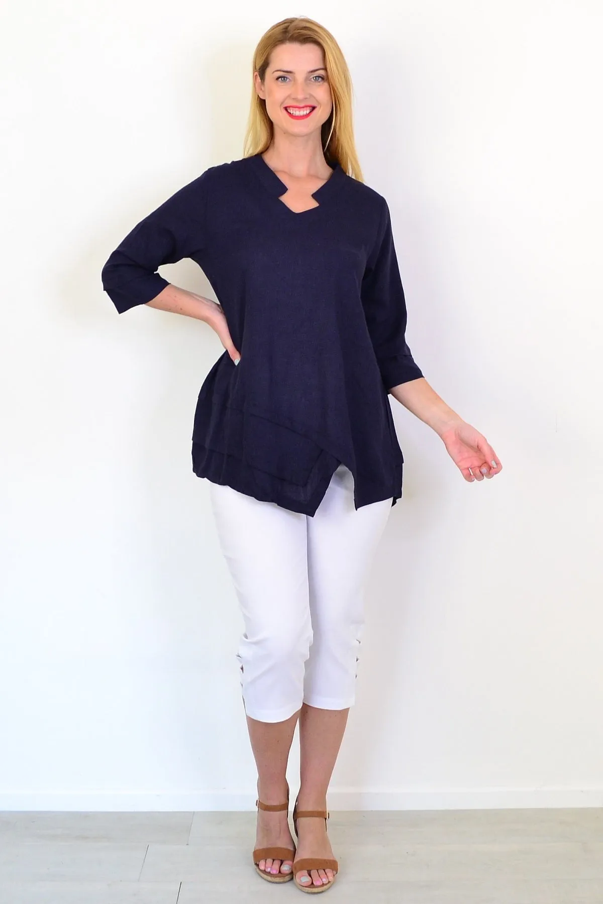 Denim Linen Blend Tunic Top