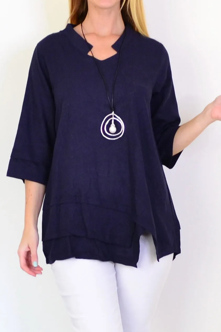 Denim Linen Blend Tunic Top