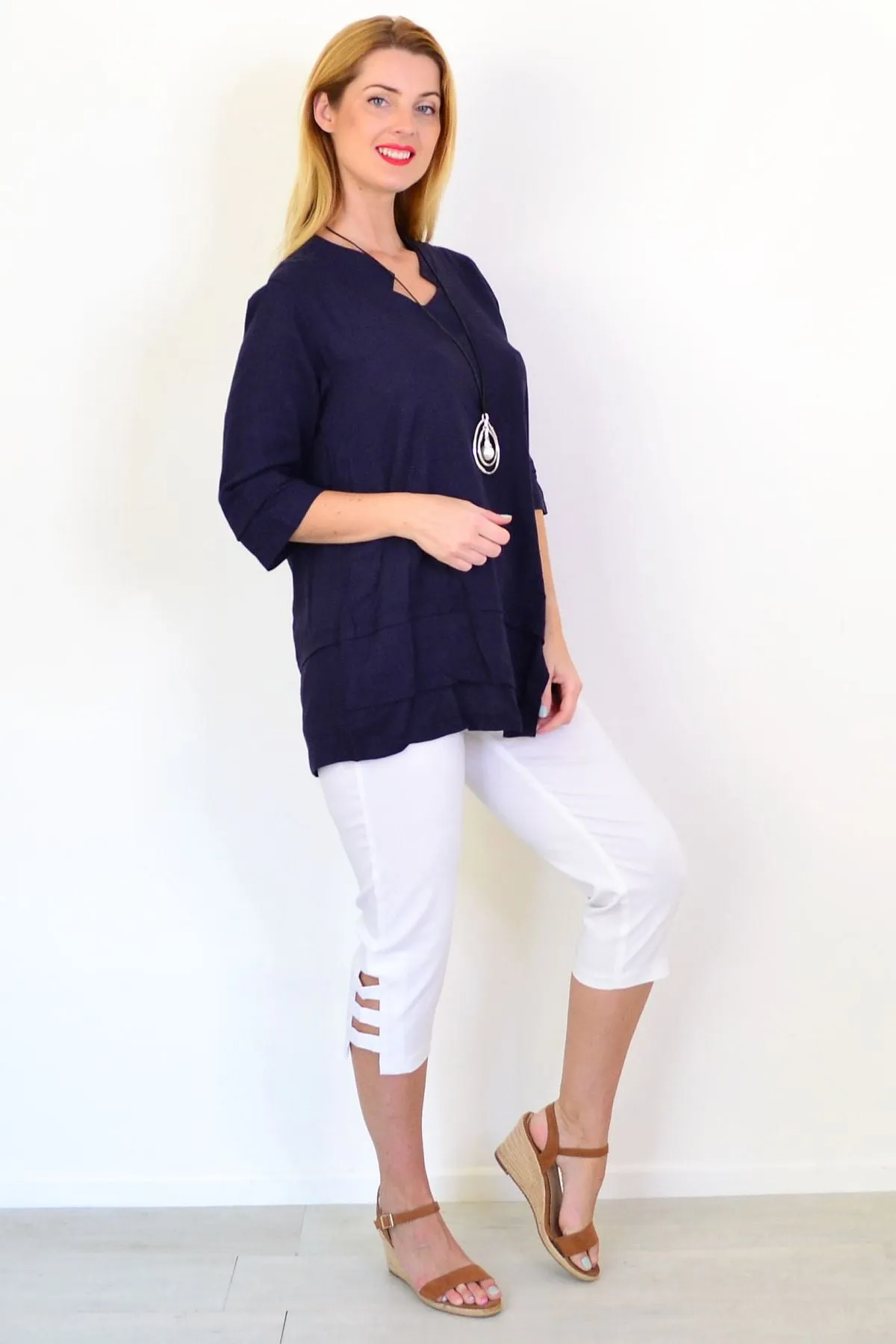 Denim Linen Blend Tunic Top