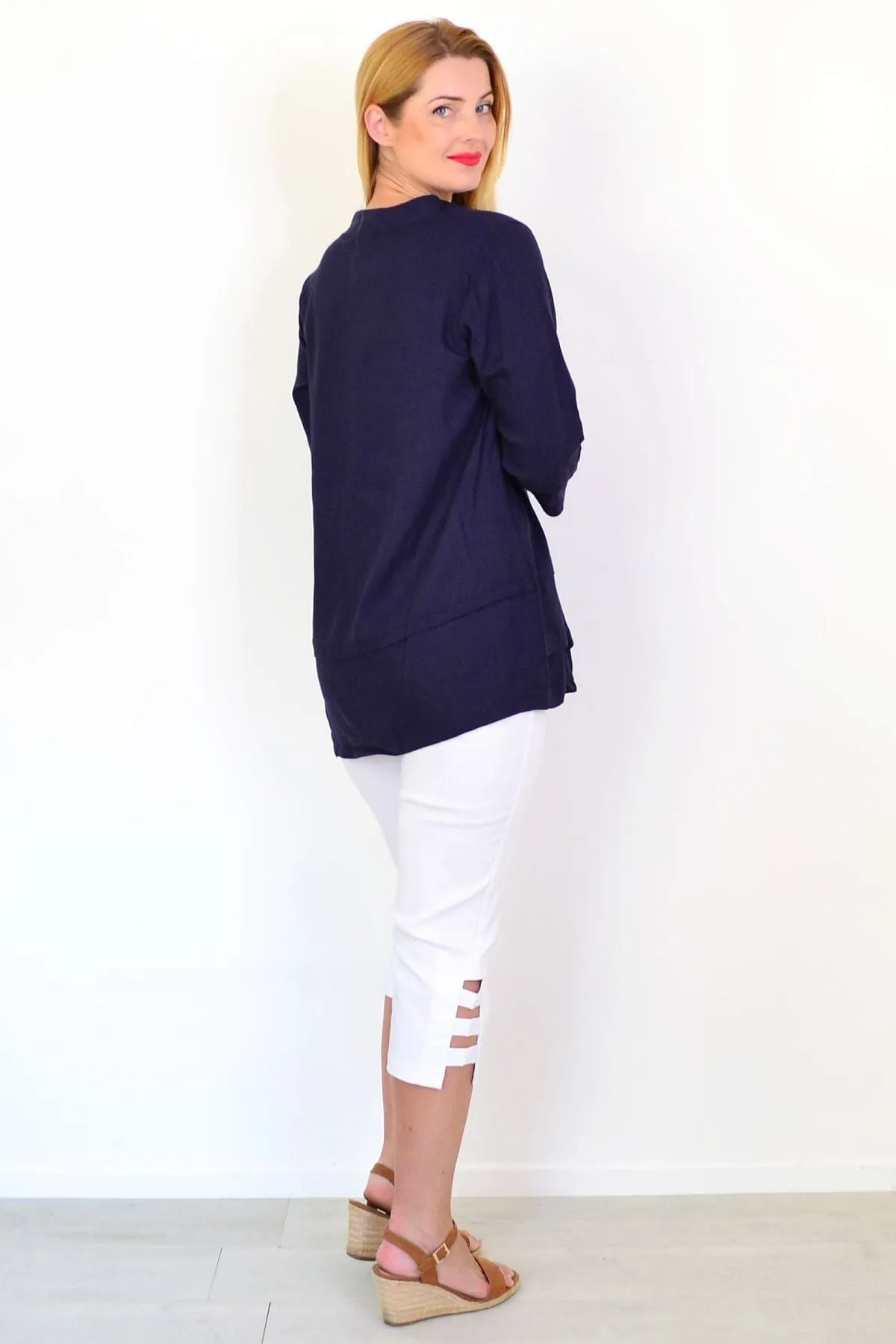 Denim Linen Blend Tunic Top