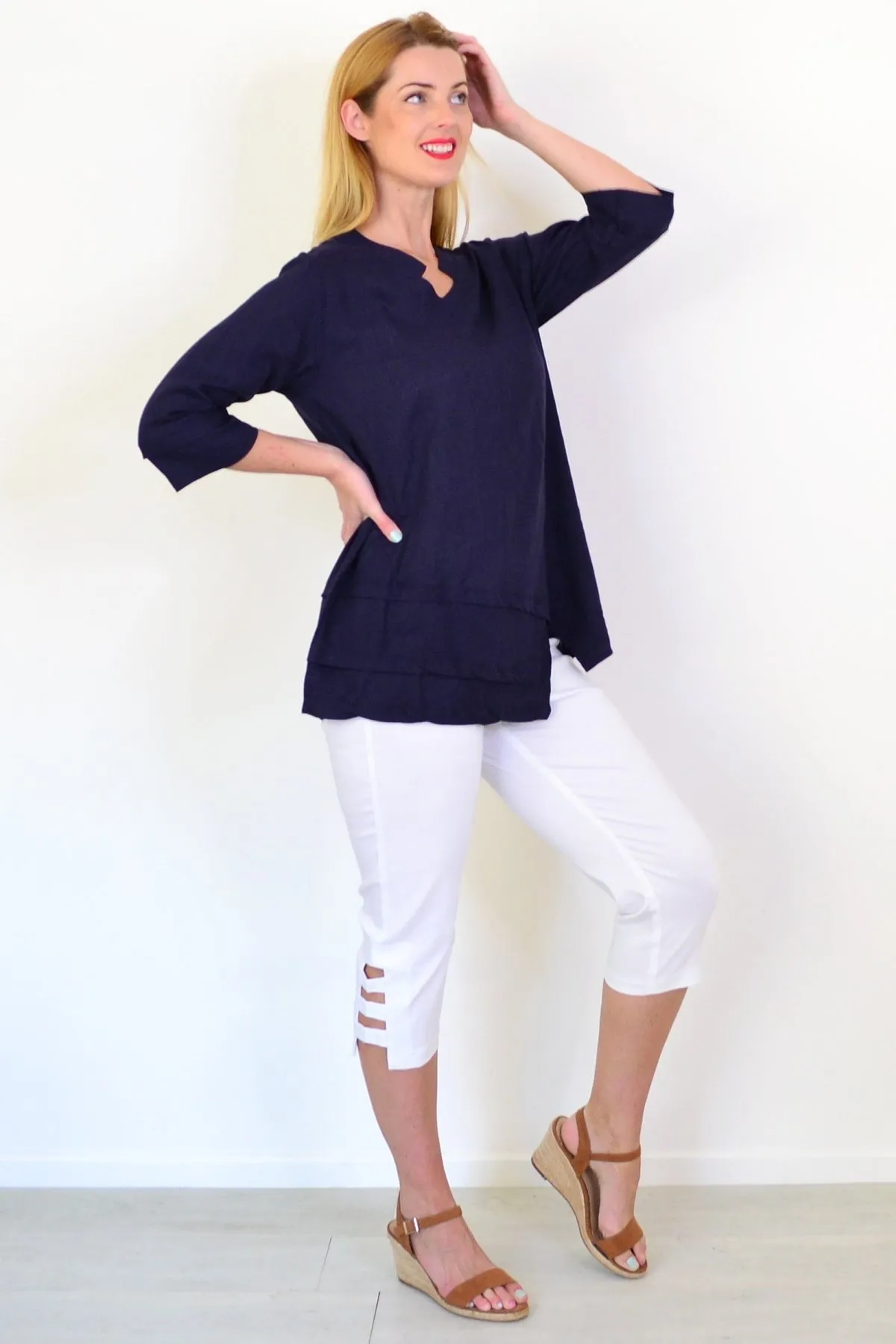 Denim Linen Blend Tunic Top