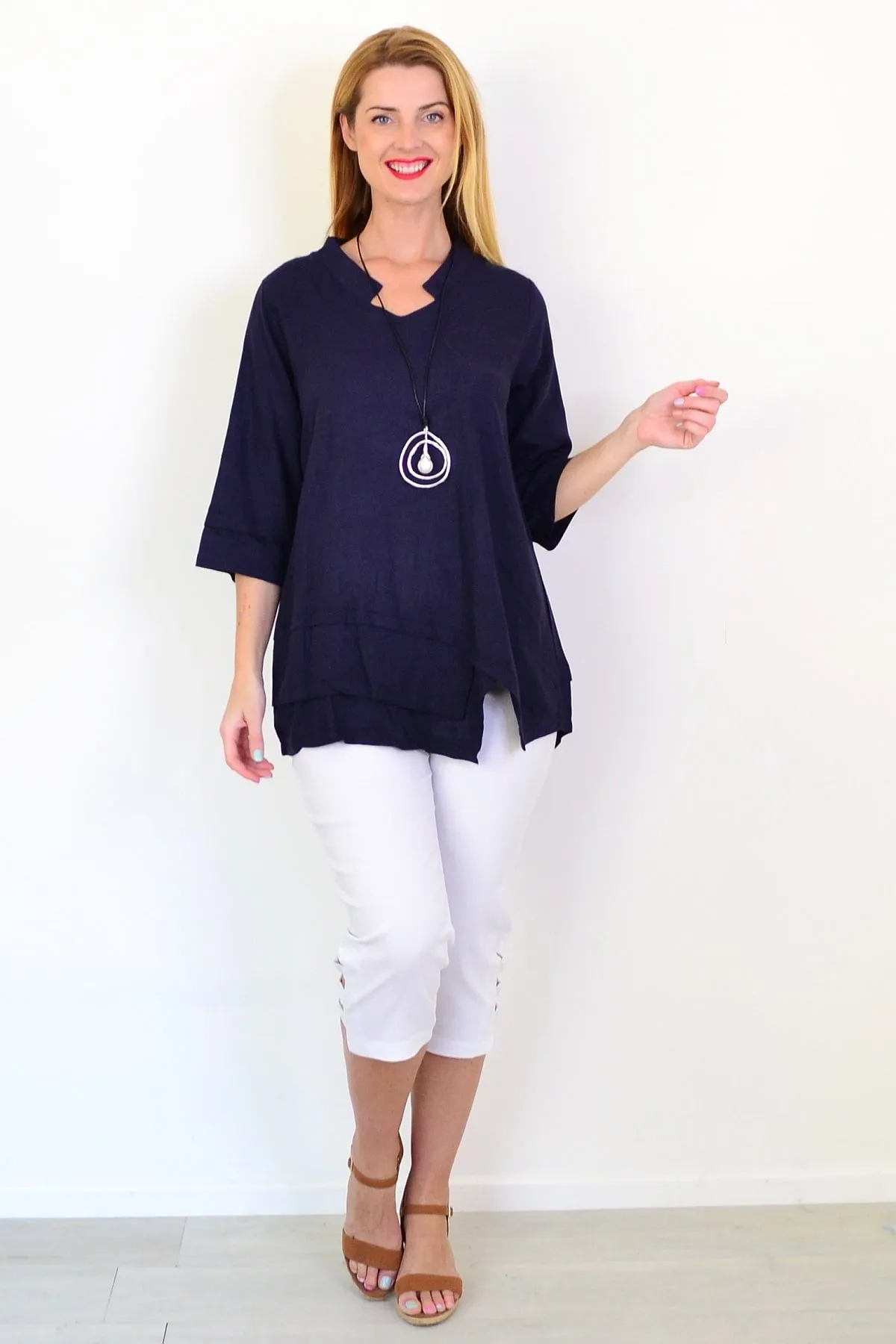 Denim Linen Blend Tunic Top