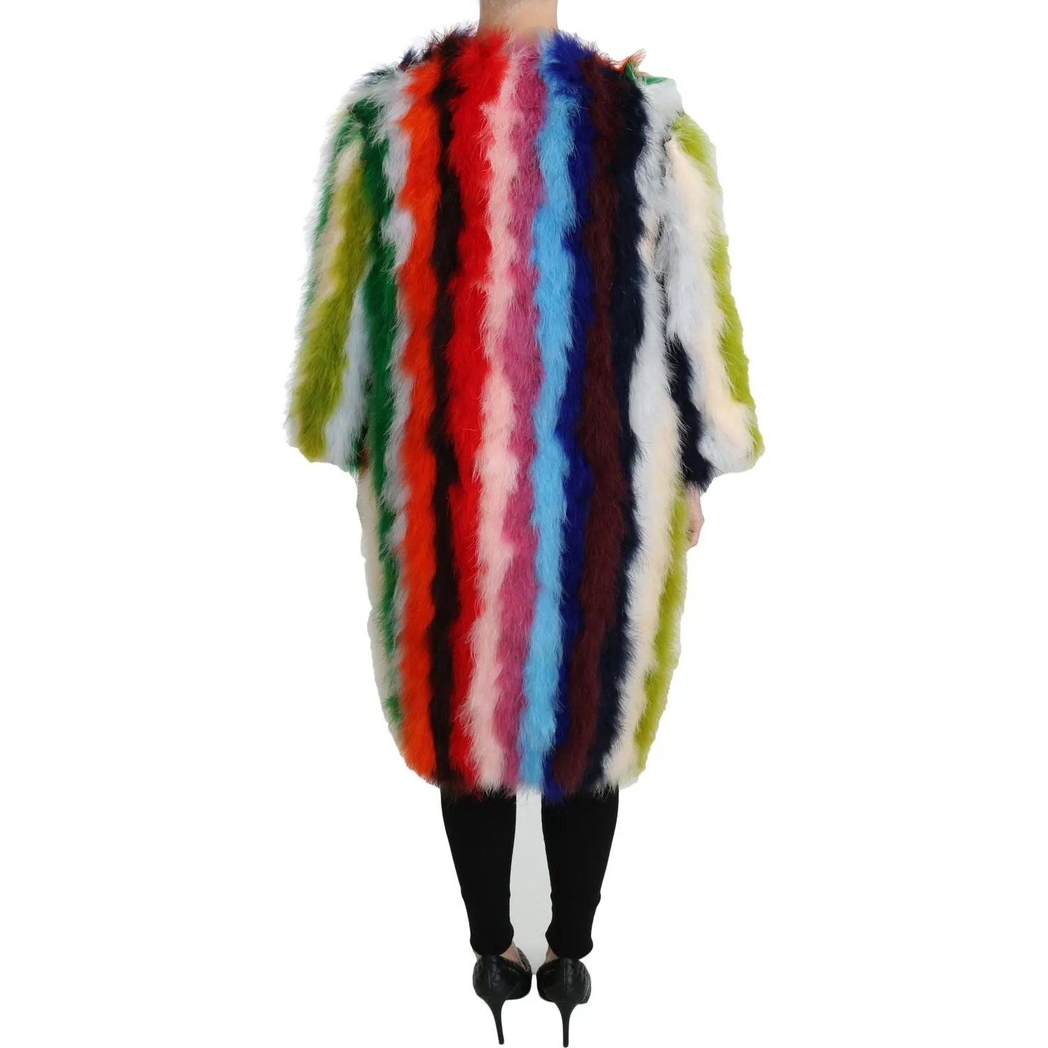 Dolce & Gabbana Elegant Multicolor Feather Long Coat Jacket