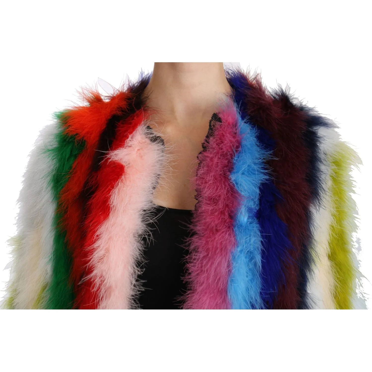 Dolce & Gabbana Elegant Multicolor Feather Long Coat Jacket