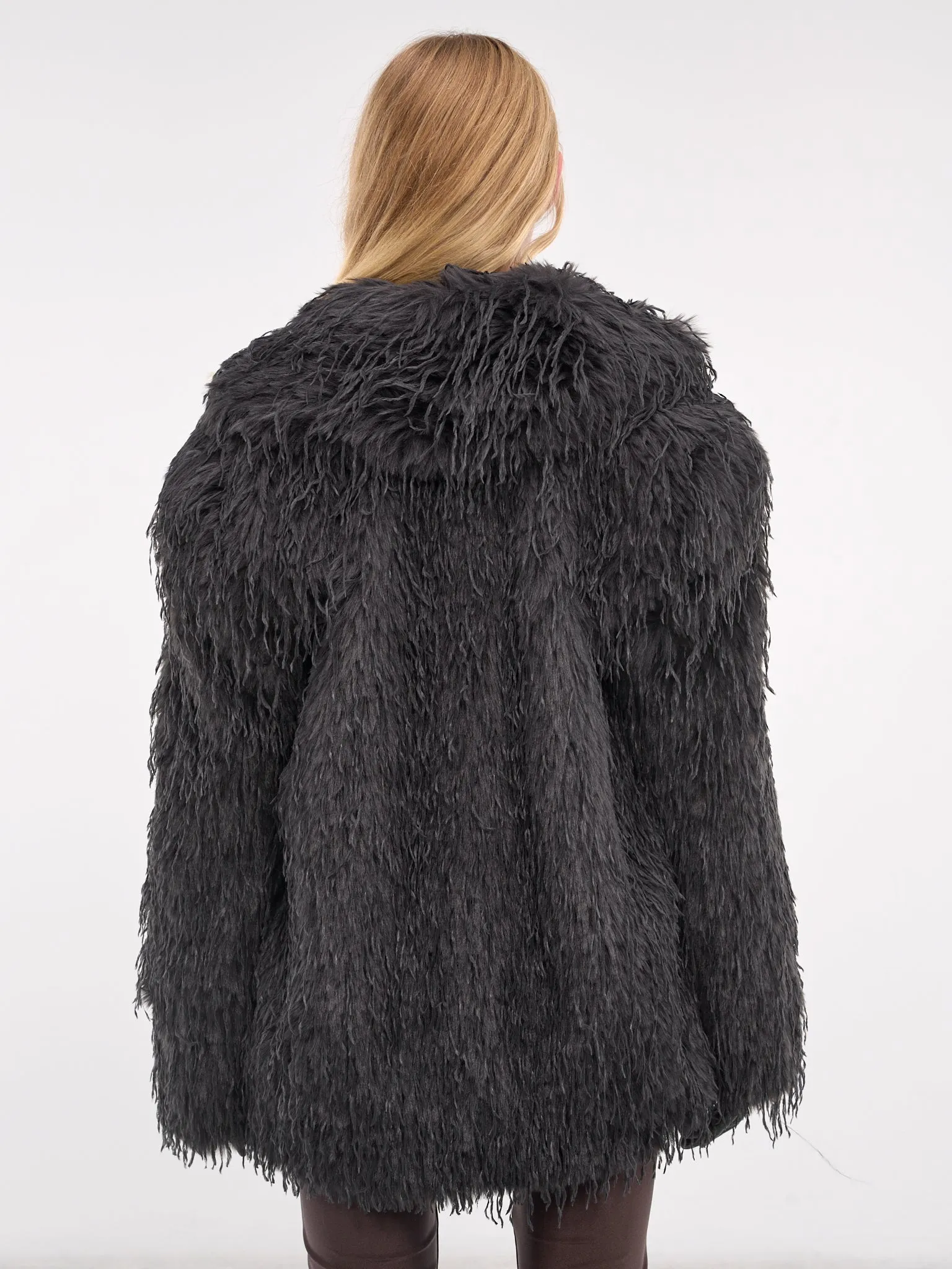 Double-Breasted Faux Fur Jacket (JA032-GUNMETAL)