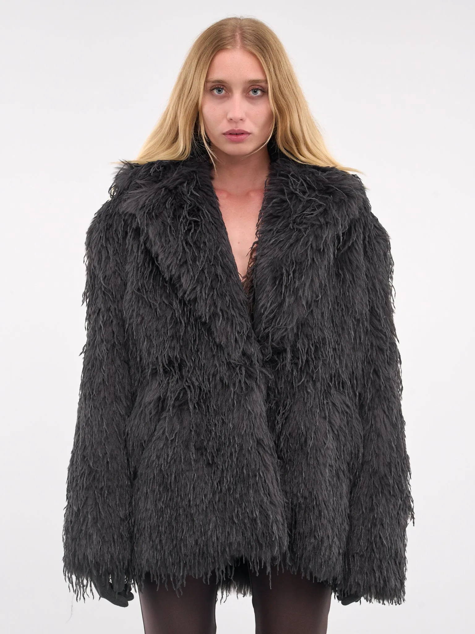 Double-Breasted Faux Fur Jacket (JA032-GUNMETAL)