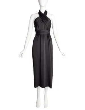 Dries van Noten Vintage Black Satin Wrap Halter Dress