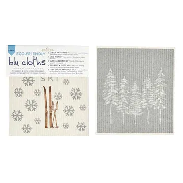 Eat Sleep Ski Eco-Friendly blu Cloths - Set of 2