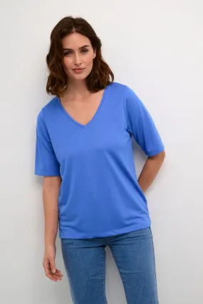 ELBOW SLEEVE V NECK BLUE T SHIRT