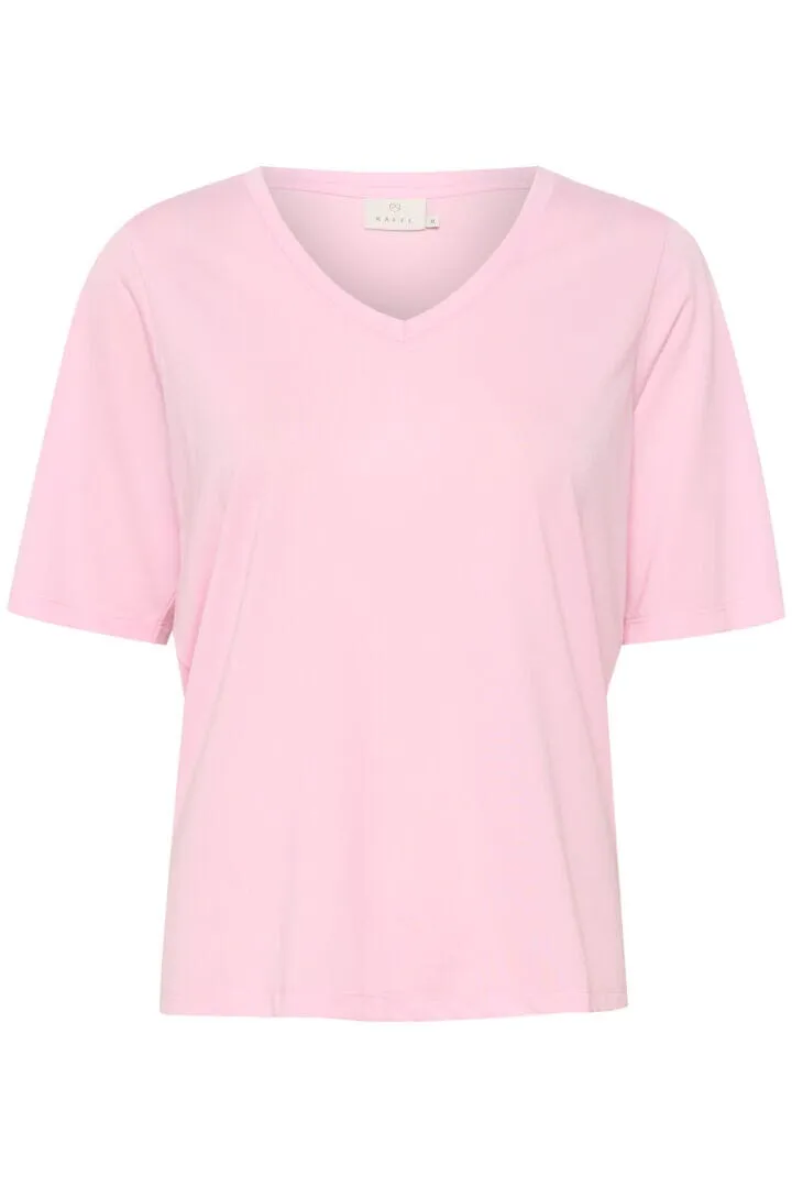 ELBOW SLEEVE V NECK PINK T SHIRT