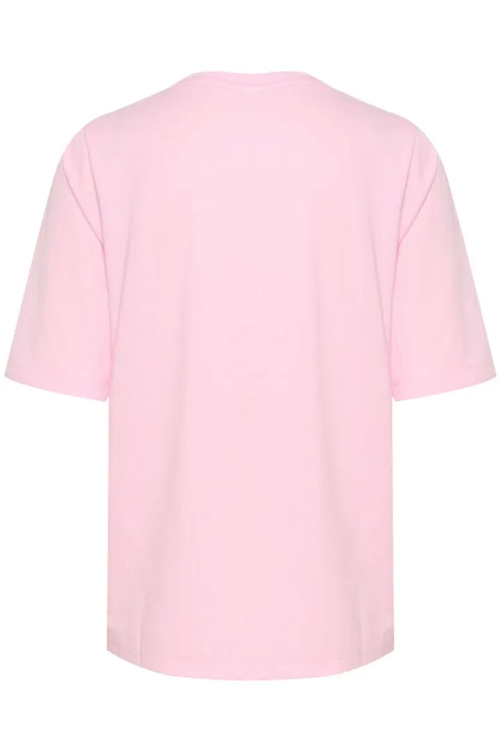 ELBOW SLEEVE V NECK PINK T SHIRT