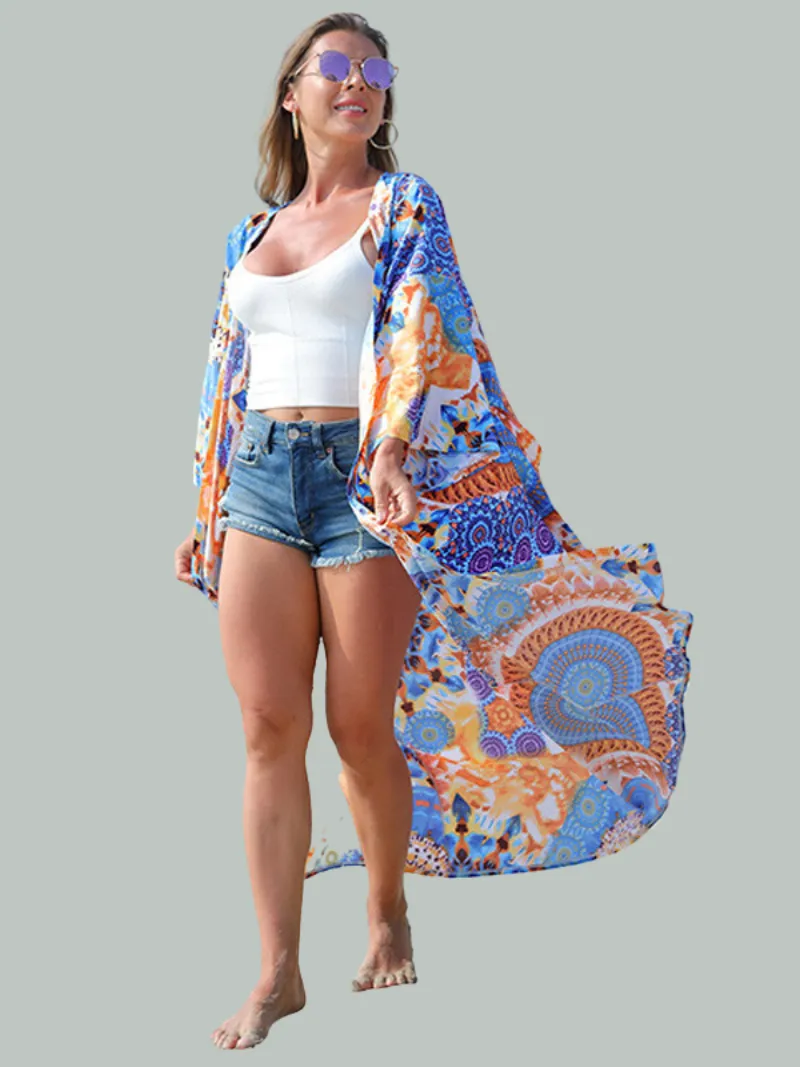 Enlighten Me Women's Blue Polyester Kimono Jacket