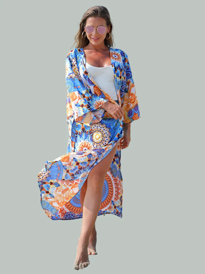 Enlighten Me Women's Blue Polyester Kimono Jacket