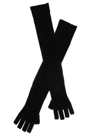 ENZA COSTA CASHMERE Long Fingerless Black Wool Women Gloves