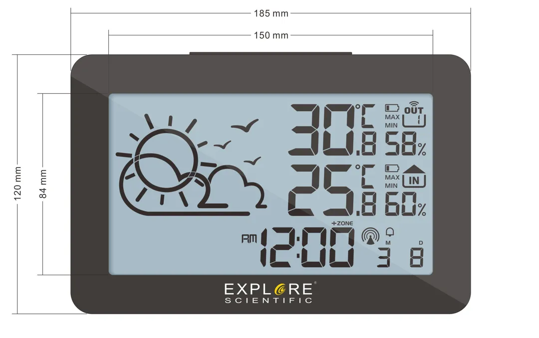 Explore Scientific Large Display Weather Station with Temperature and Humidity