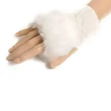 Fashion Women Faux Rabbit Furr Hand Wrist Warmer Winter Fingerless Knitted Gloves