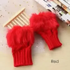 Fashion Women Faux Rabbit Furr Hand Wrist Warmer Winter Fingerless Knitted Gloves