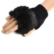 Fashion Women Faux Rabbit Furr Hand Wrist Warmer Winter Fingerless Knitted Gloves