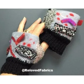 Felt, Embroidered, Knit and Crochet hand shorty gloves. Fingerless, Fingers Free, Hand Warmers, Glovette, Gloves