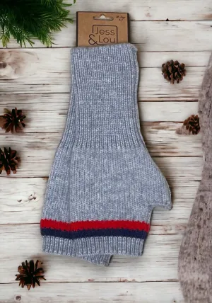 Fingerless Double Stripe Gloves - Grey