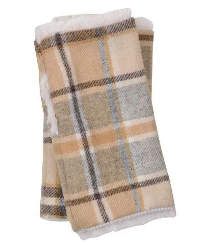 Fingerless / Texting Gloves - Wool Plaid in Daybreak with Cuddly Faux Fur