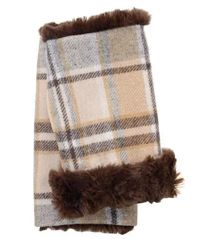 Fingerless / Texting Gloves - Wool Plaid in Daybreak with Cuddly Faux Fur